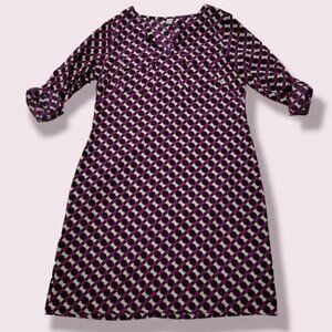 Old Navy Circle Check Lightweight Midi Dress Women’s Size Medium V-Neck Roll Tab